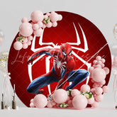 Red Marvel Spider Man Superhero Round Birthday Backdrop For Boys